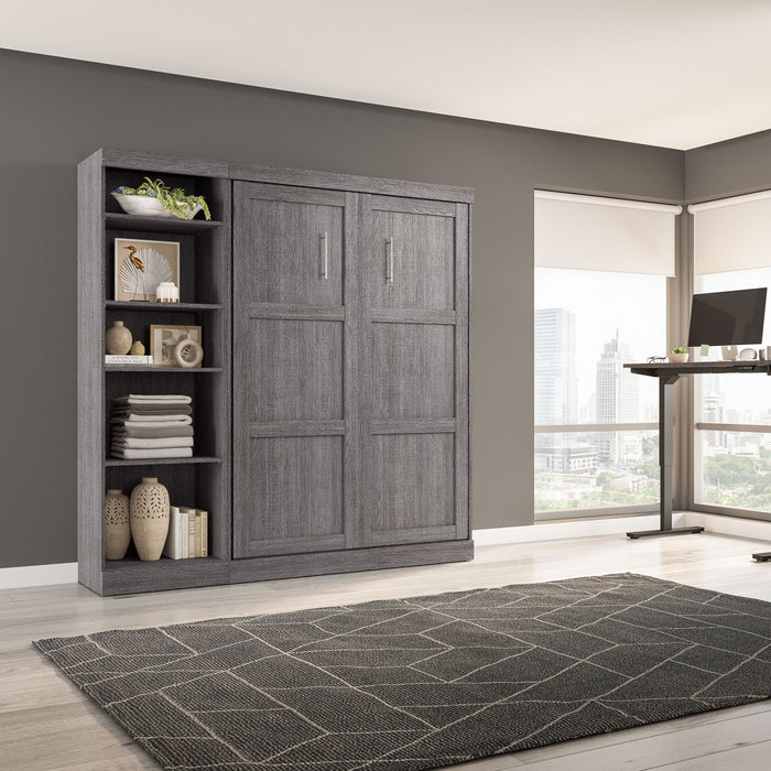Bestar Pur Full Murphy Bed with Shelving Unit 84-Inch Wall Bed - Bark Grey