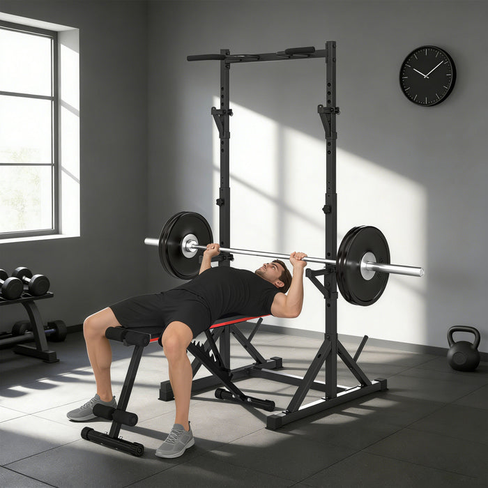 Soozier Adjustable Squat Rack, Multi-Function Bench Press, Black