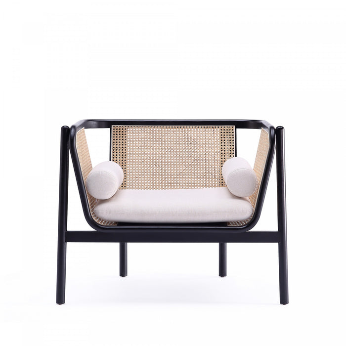 Versailles Industry Chic Cane Wood Accent Armchair in Cream - Set of 2