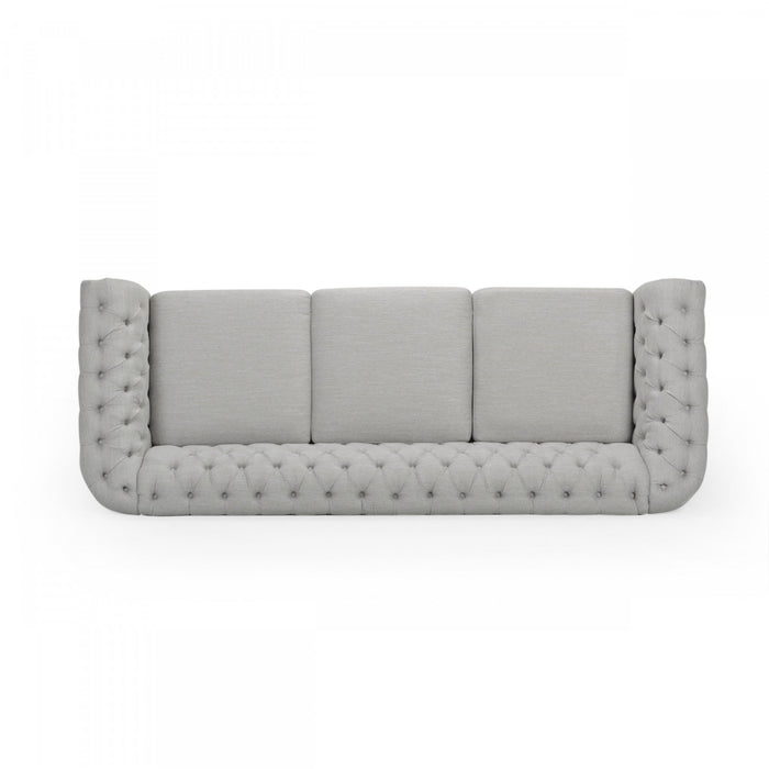 Colin Fabric 3 Seater Sofa With Tufted Back And Nailhead Trim - Grey
