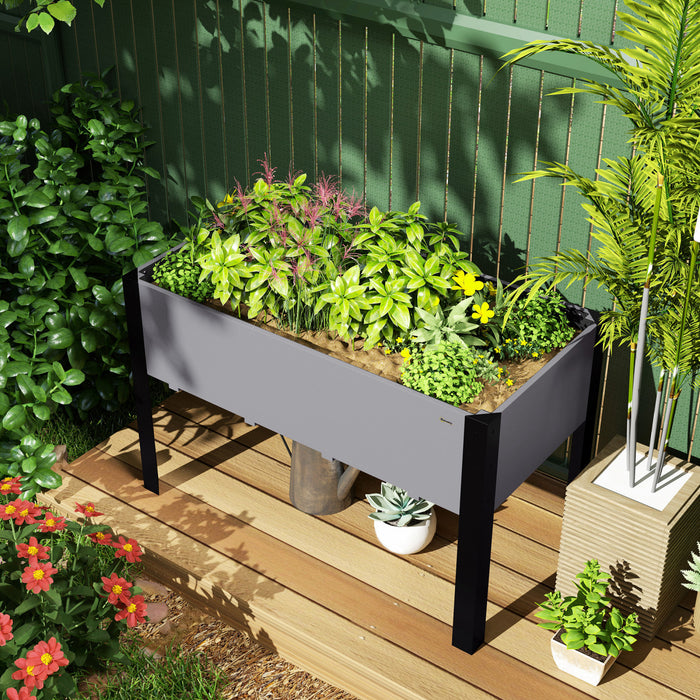 Outsunny Raised Garden Bed, Elevated Planter Box, 47\"x24\"x29\" with Legs, Metal Frame, Wooden Planter Pot for Backyard, Patio to Grow Vegetables, Herbs, and Flowers, Grey