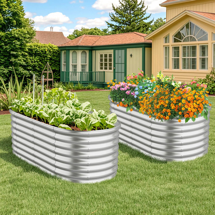 Costway 2 Pcs Raised Garden Bed Kit Planter Raised Garden Boxes Outdoor 65\" X 32\" X 24\" Silver