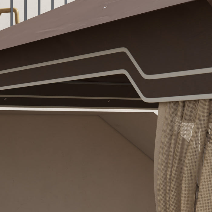 Outsunny 12' X 10' Patio Gazebo Outdoor Canopy W/ 2-tier Roof, Nettings