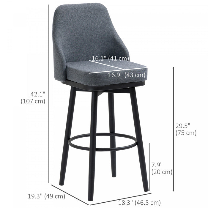 HOMCOM Bar Height Bar Stools Set of 2 360° Swivel Barstools with Steel Legs