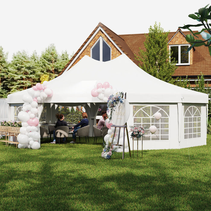 Outsunny 29.2ft High Peak Decagon Event Party Tent, Large Outdoor Canopy Tent Shelter with 10 Removable Walls, White Tents for Parties, Wedding, Events, BBQ Grill
