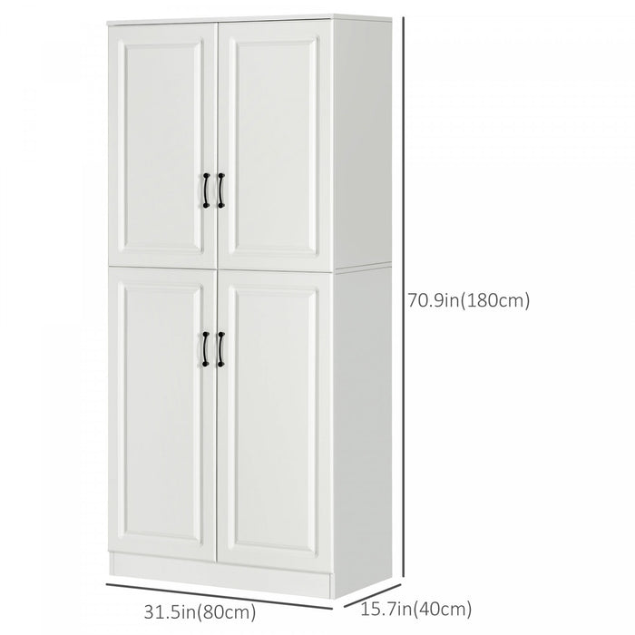 HOMCOM 71\" Kitchen Pantry with 4 Hinged Doors and Adjustable Shelves