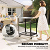 Outsunny Outdoor Grill Cart, Pizza Oven Stand with Stainless Steel Tabletop for Food Prep, 2-Tier Rolling Kitchen Prep Station with Hooks, Handle, Lockable Wheels, Black