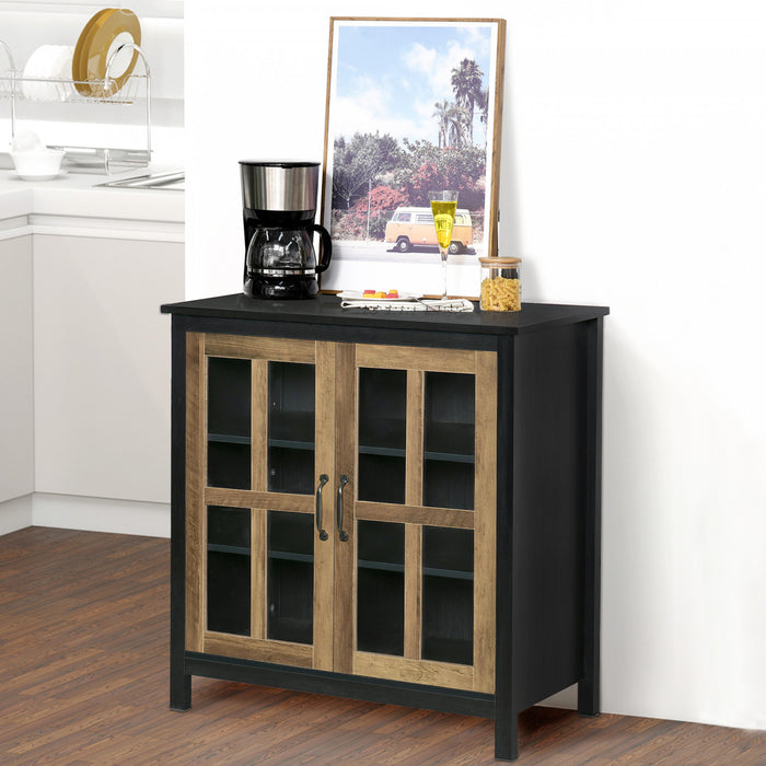 HOMCOM Kitchen Sideboard with Glass Doors Buffet Cabinet Accent Cabinet