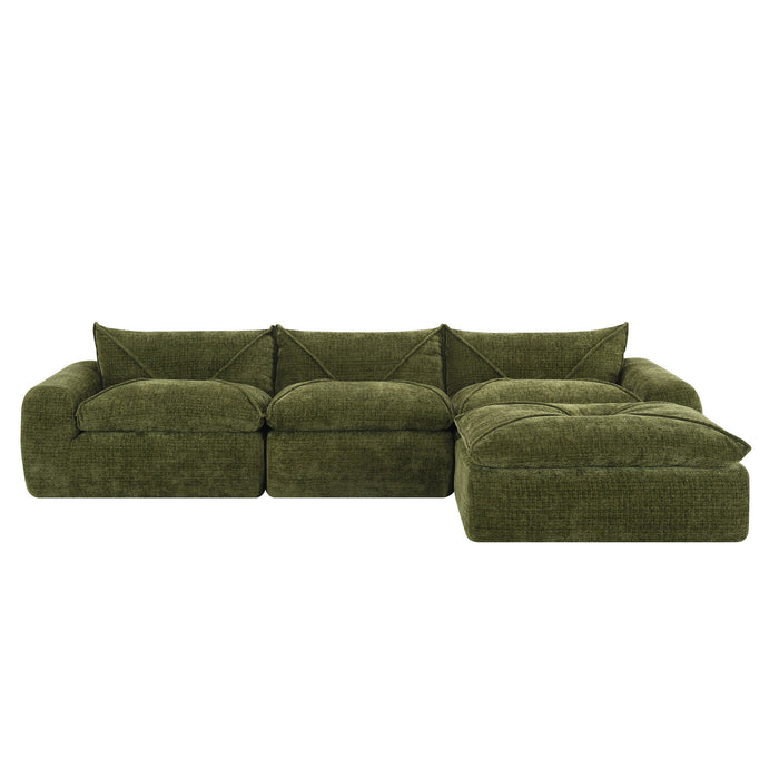 Cloud 116 Inch Modular Sectional Sofa with Ottoman and Legless Design, Green