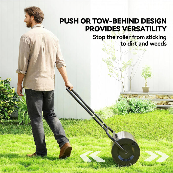 Outsunny 20\" Push/Tow Behind Lawn Roller, Heavy Duty Sod Drum Roller Filled with 11 Gal Water/136 Lbs Sand, Grass Flattener for Yard, Patio, Park, Black