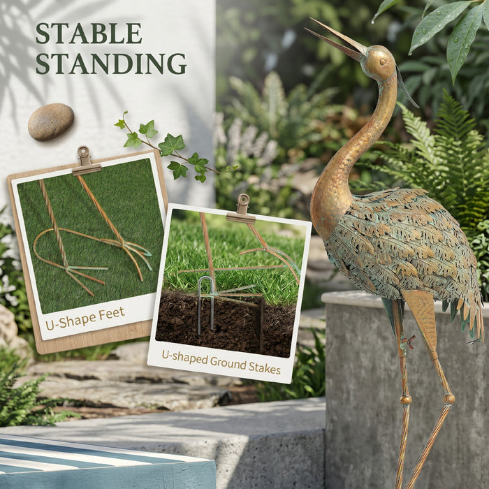 Outsunny Heron Garden Statue, Steel Bird Statue for Lawn, Mixed Colour