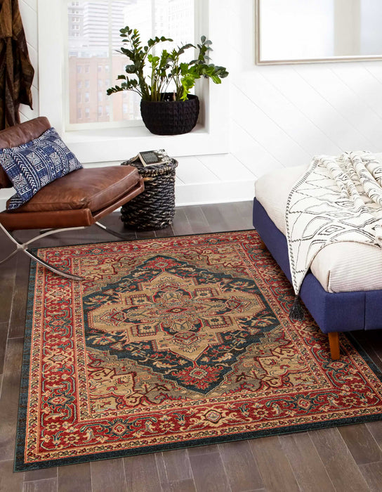 Lux Traditional 3'11\" x 5'7\" Area Rug in Blue Indoor Area Rug