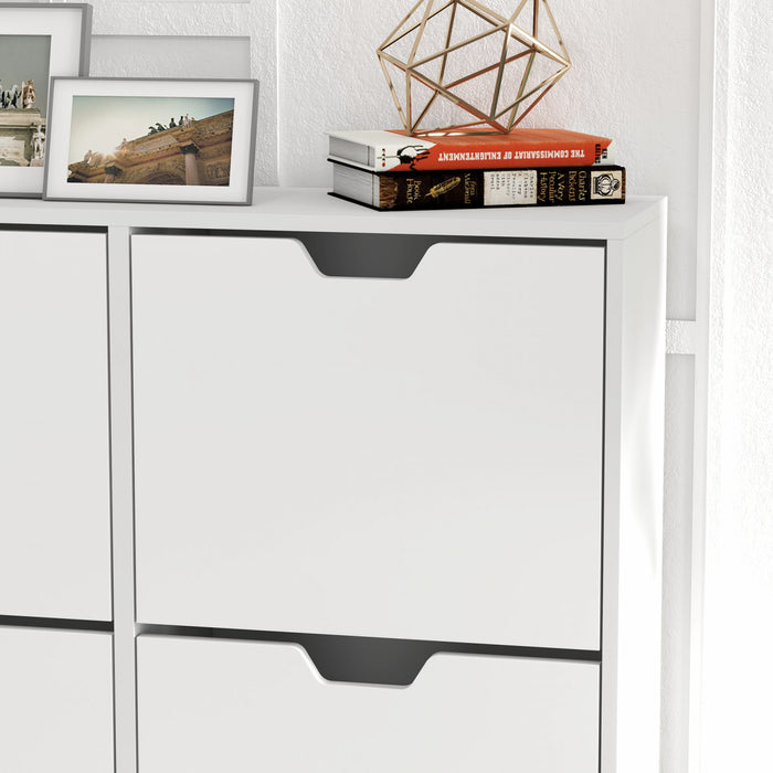 HOMCOM Shoe Cabinet with 4 Flip Drawers and Adjustable Shelves, White