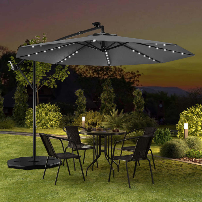 Costway 10 Ft Patio Solar LED 40 Lights Offset Umbrella Crank Cross Base Gray