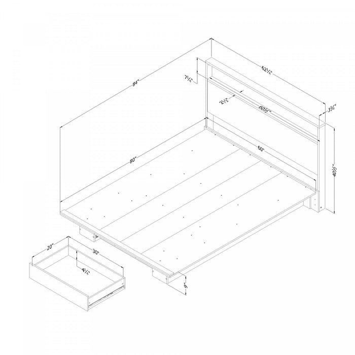 Fusion Platform Bed And Headboard With Storage Shelf Set Bleached Oak - South Shore