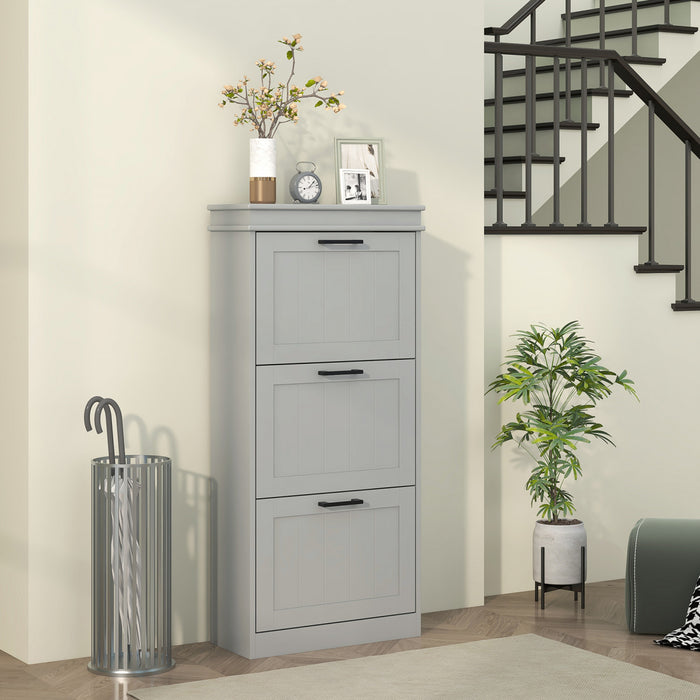 HOMCOM Narrow Shoe Cabinet with Flip Drawers Adjustable Shelf, Grey