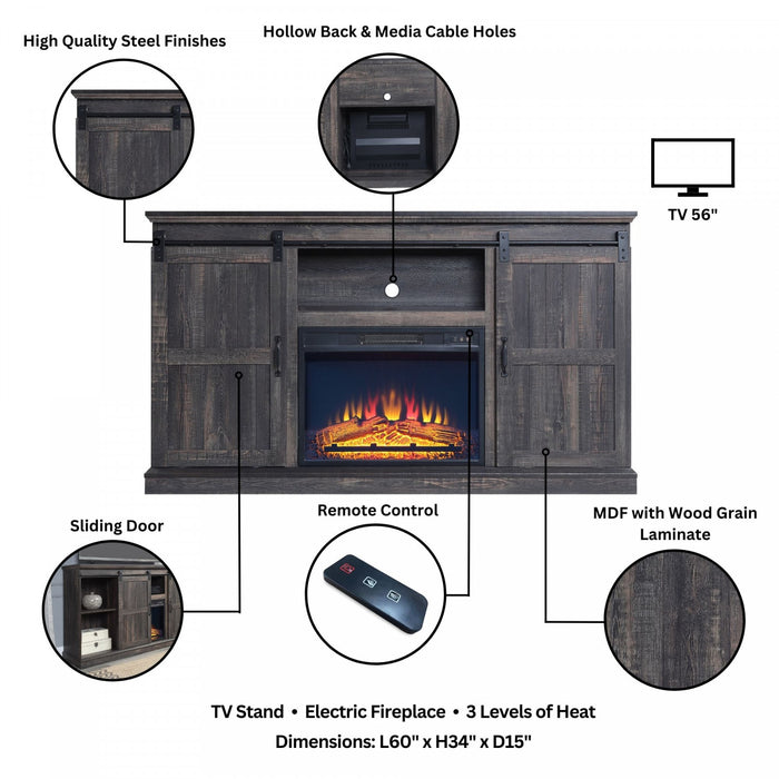 Myrtle Modern Farmhouse 2-Piece Electric Fireplace in Black and Antique Brown