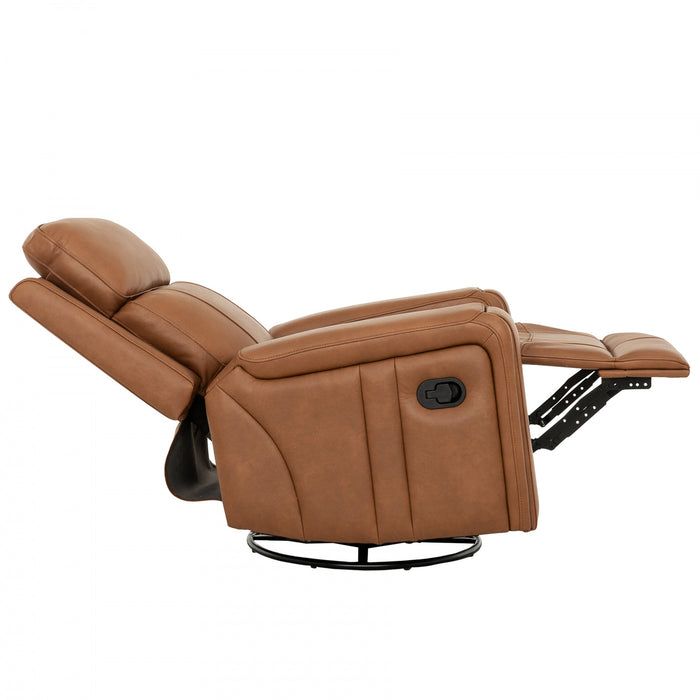 Bellamy 37 in. Leather Match Swivel Glider Recliner - Cognac