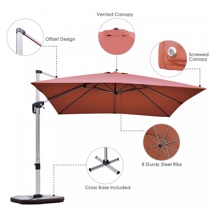 Costway 10Ft Square Patio Offset Cantilever Umbrella 360 Degree Tilt Aluminum Brick Red