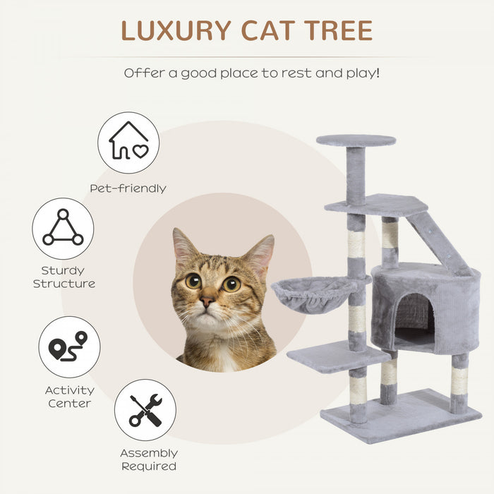 Pawhut 49\" Cat Tree With Hammock, Cat Condo Tower With Scratching Post For Indoor Cats, Grey