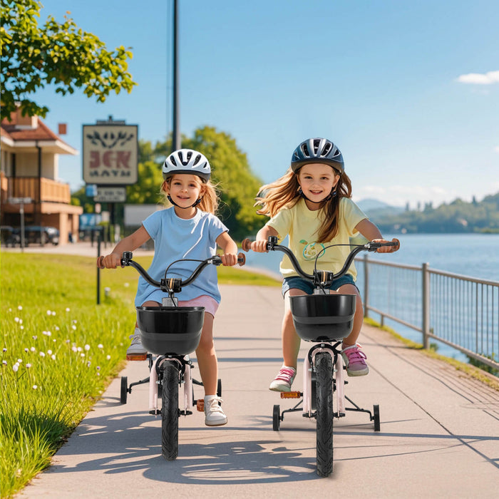 Costway 18\" Kid's Bike With Training Wheels Adjustable Handlebar & Seat Handbrake Pink