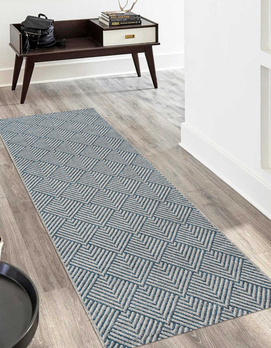 Laura Contemporary 2'0\" x 10'0\" Runner Rug in Blue Indoor Area Rug