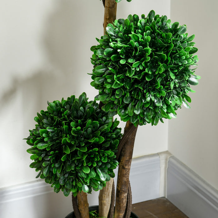 HOMCOM 3ft Artificial Tree, Three Ball Boxwood Topiary for Indoor Outdoor