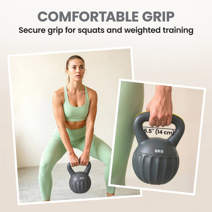 Soozier Kettlebell, 18 lbs Kettle Bell with Non-Slip Handle for Home Gym, Weight Lifting and Strength Training, Grey