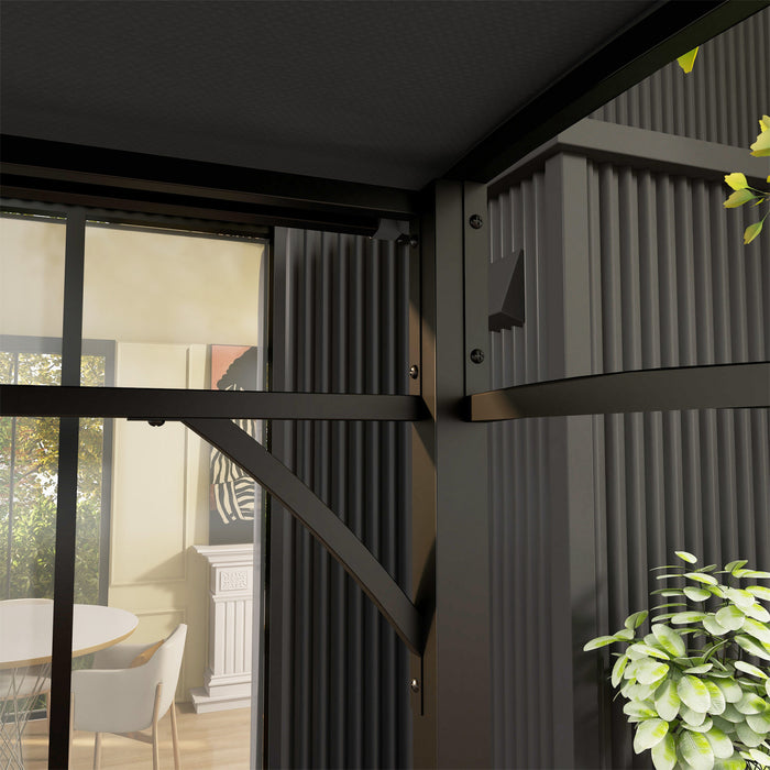 Outsunny 7' X 5' Bbq Grill Gazebo Tent With Steel Frame Hooks Charcoal Grey