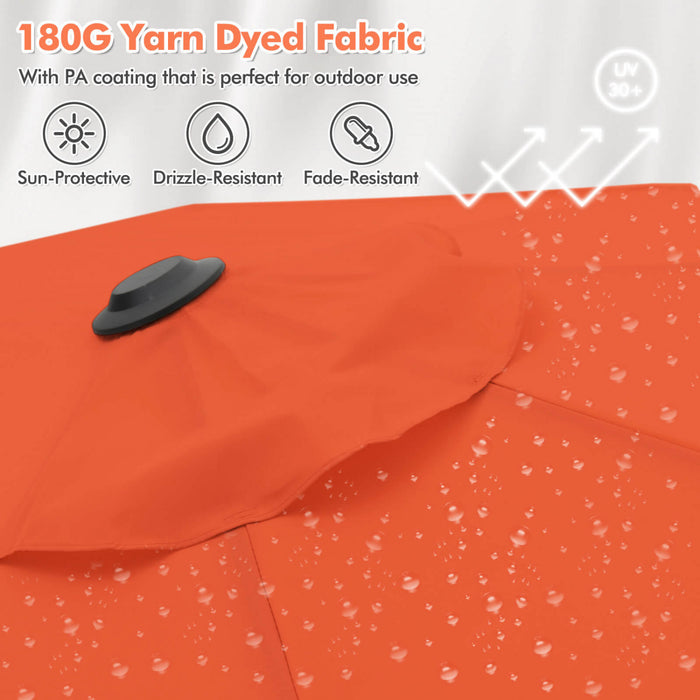 Costway 13 FT Double-sided Patio Umbrella with Solar Lights Crank Handle Umbrella Base Orange