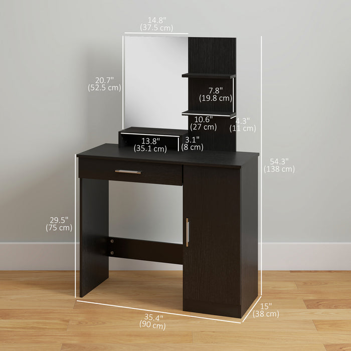 HOMCOM Vanity Table, Makeup Table with Mirror and Storage Shelves, Black