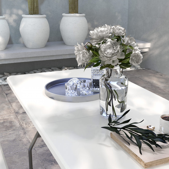 Outsunny Hdpe Picnic Table Set With Beer Table & 2 Benches For 6, White