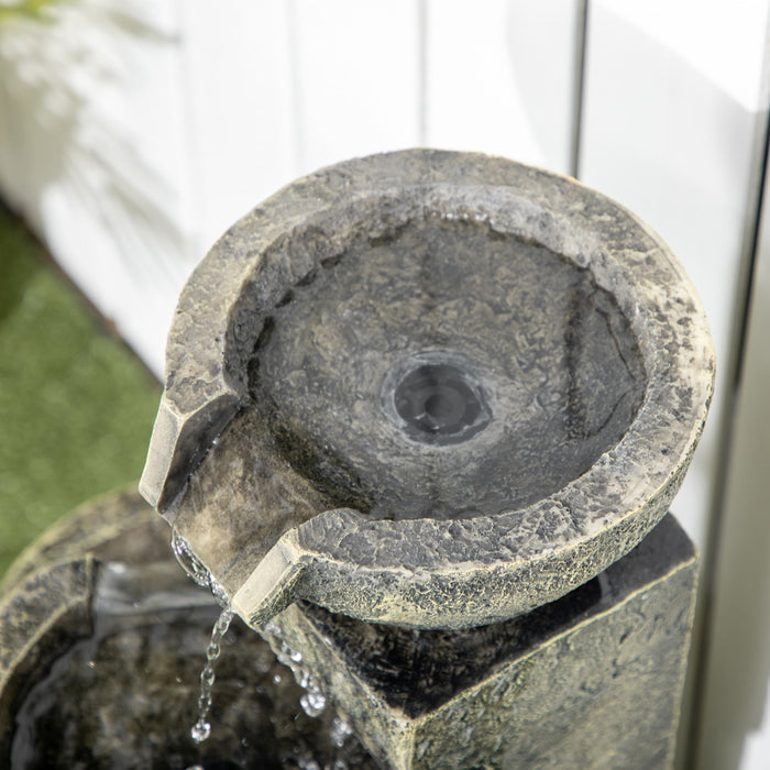 Outsunny Outdoor Fountain With Adjustable Flow & Led Lights, Stone Look