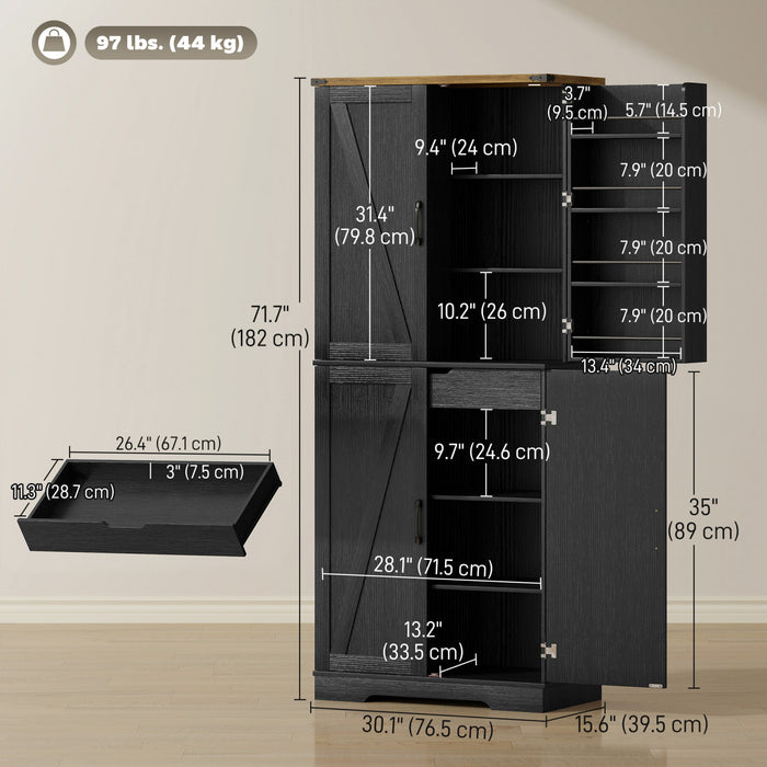 HOMCOM 72\" Kitchen Pantry Cabinet, Farmhouse Kitchen Storage Cabinet, Black