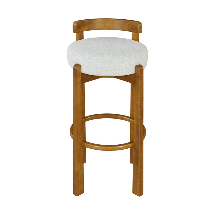 Elise Modern Round Seat Rubberwood Bar Stool Set of 2 with Curved Back Support and Sherpa Upholstery,Ivory