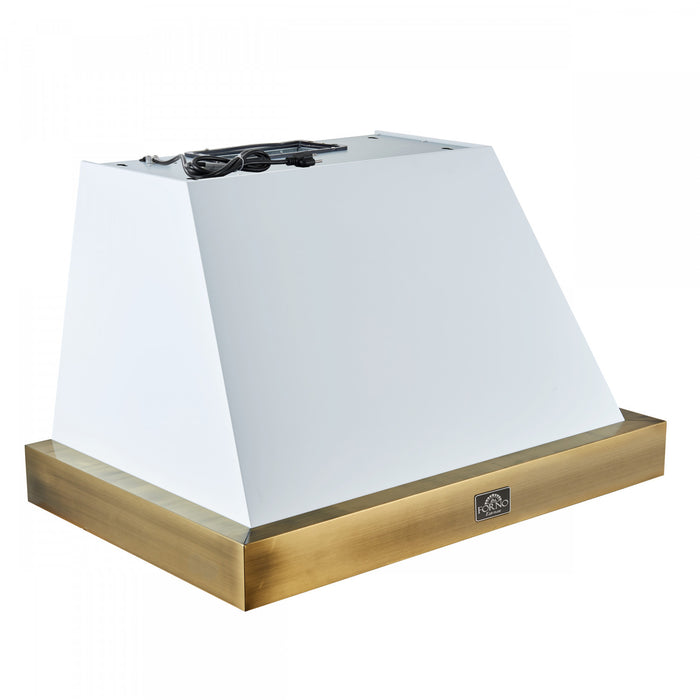 Forno Vittorio 36-Inch Wall Mount Range Hood, White with Antique Brass Trim-FRHWM5078-36BLK