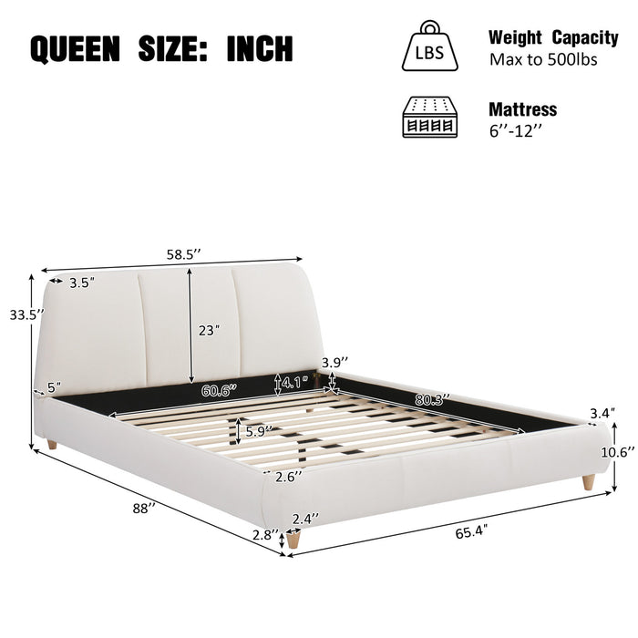 Acheson Upholstered Bed with Soft Linen Headboard,Queen Size - Beige