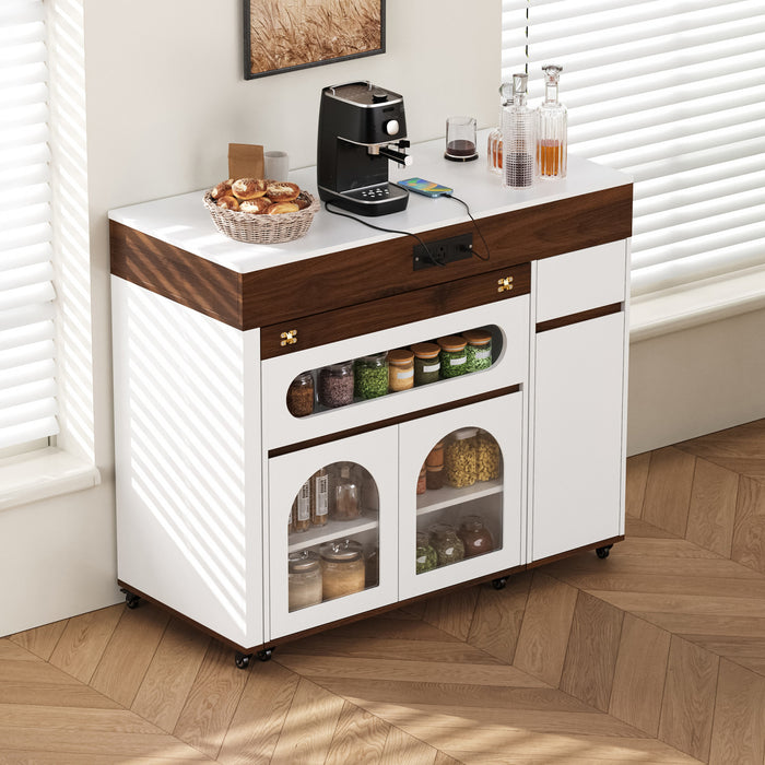 Avery Extendable Dining Table with Rolling Kitchen Island,Walnut