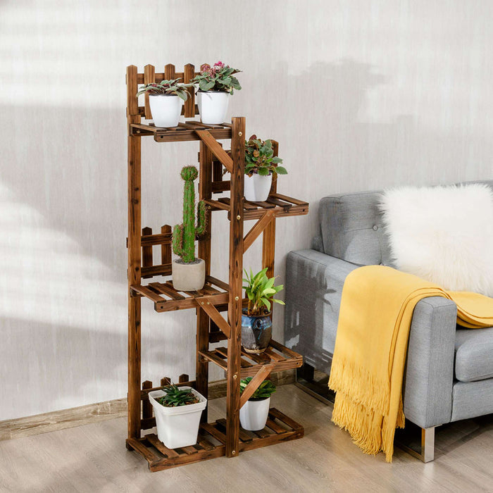 Costway 5-tier Flower Rack Wood Plant Stand 6 Pots Display Shelf Multifunctional Rack