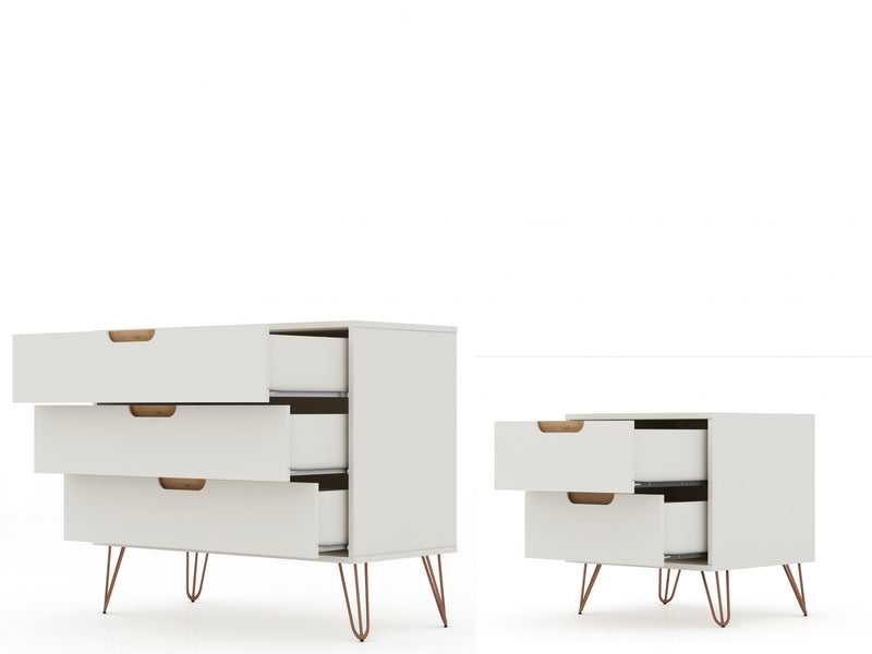 Rockefeller Mid-Century Modern 2-Piece Dresser Set in Off White