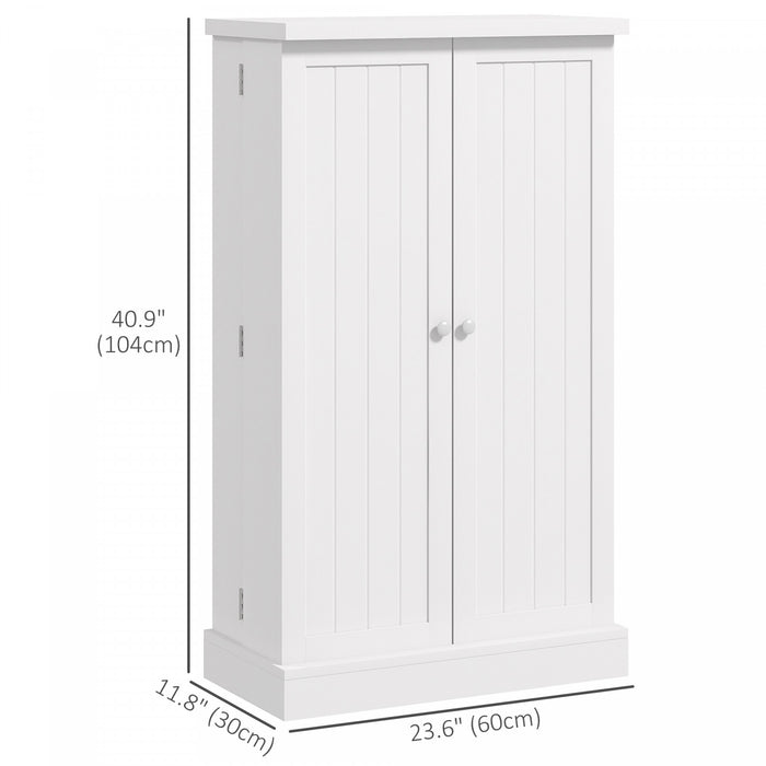 HOMCOM 41\" Kitchen Pantry with 12 Spice Racks and Adjustable Shelves White