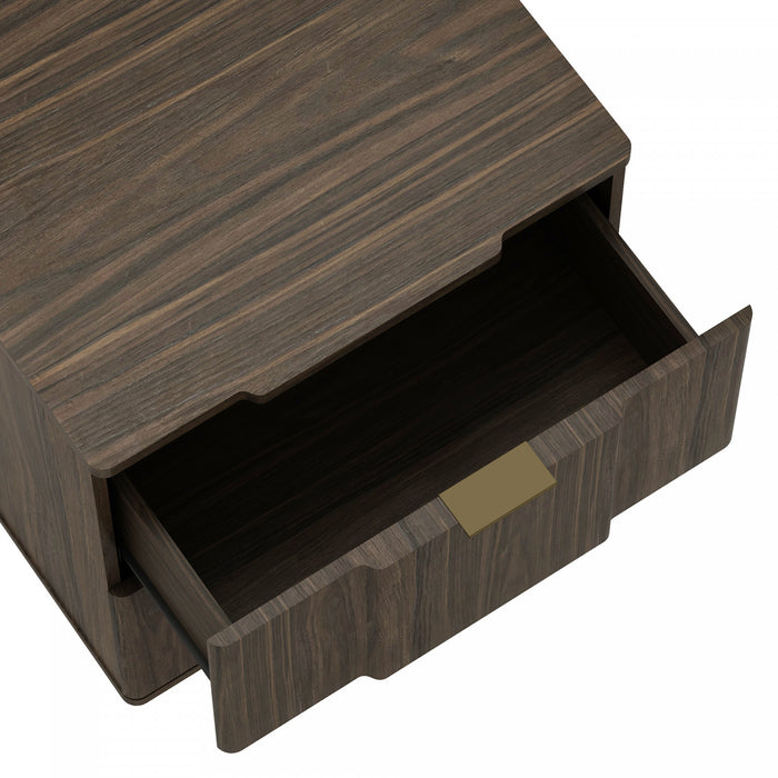 Clive Mid-Century Modern 22\" Nightstand in Walnut and Gold (2-Drawer)