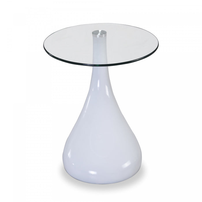 Lava Modern Glass Top End Table in White