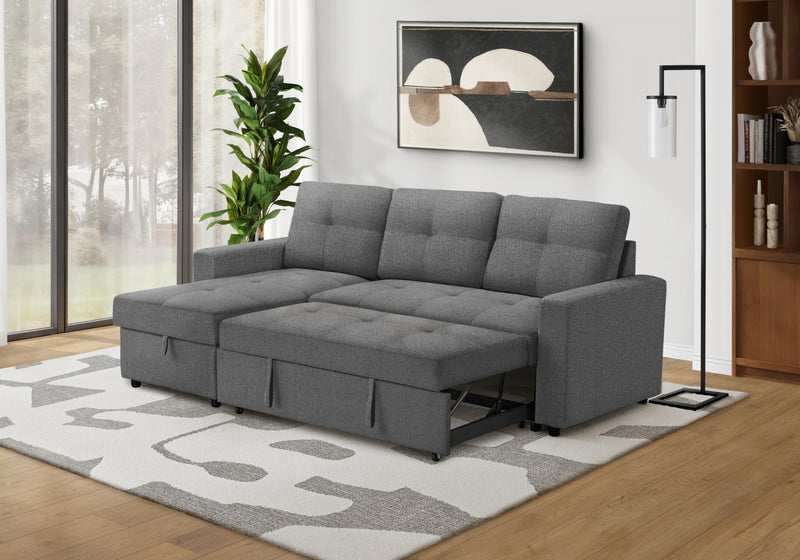 Sleeper Sofa, 90\" Length, Convertible Sofa Bed, Storage Chaise, Dark Grey Fabric Sleeper Sofa