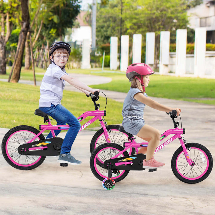 Costway 18\" Led Lighted Kids Bike With Adjustable Seat Coaster Brake Training Wheels Pink