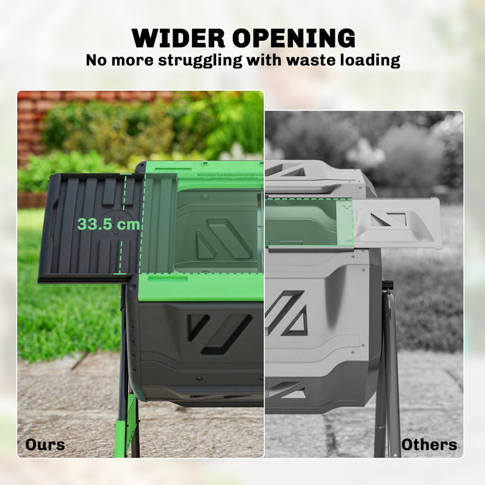 Outsunny Compost Bin Outdoor, 53 Gal Dual Chamber Tumbling Composter with Adjustable Vents, BPA Free Rotating Tumbling Composter with 2 Sliding Doors for Garden, Yard, Green
