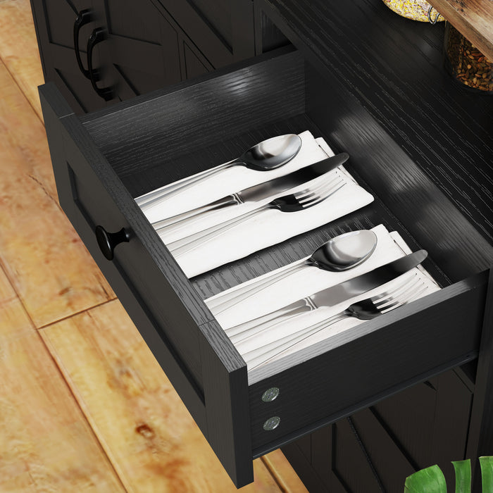 HOMCOM Sideboard, Buffet Cabinet with 4 Barn Doors and 3 Drawers Black