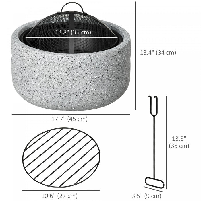 Outsunny 18\" Round Outdoor Fire Pit With Screen, Poker, Wood-burning, Grey