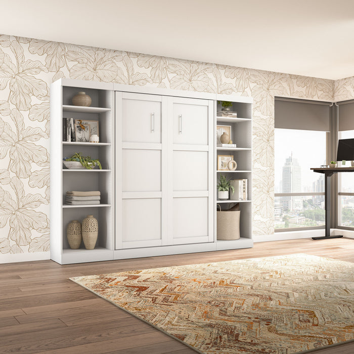 Bestar Pur Full Murphy Bed with Two Shelving Units 109-Inch Wall Bed - White