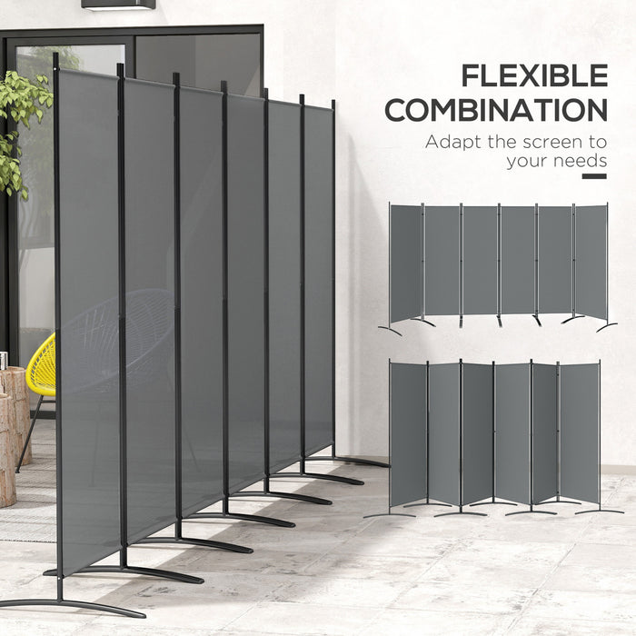 Outsunny 6 Panel Folding Outdoor Privacy Screen, 5.7FT Tall Room Divider with UV30+ Protection, Freestanding Privacy Panel Partition with Stable Base for Indoor Outdoor, Grey